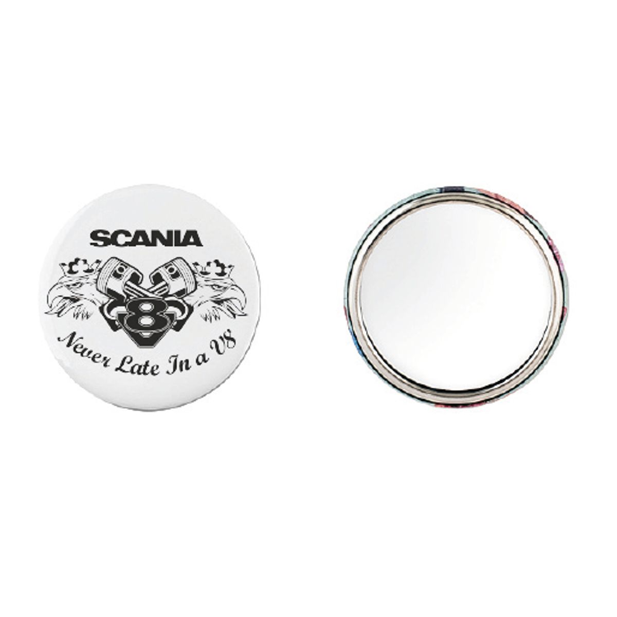 Never Late in a V8 Button 55mm,Velg variant i menyen